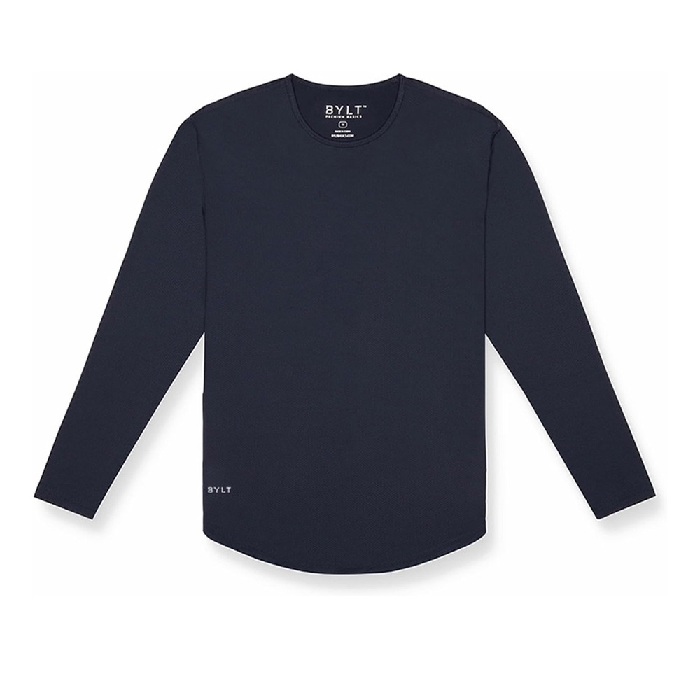 BYLT Mens Drop Cut Long Sleeve Shirt Blue Size‎ M Casual Athletic Athleisure